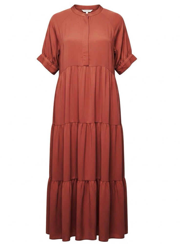 Waverly Midi Tiered Lightweight Dress Button Front In Burnt Orange Size Medium